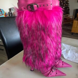 Jw pei faux fur pink boots